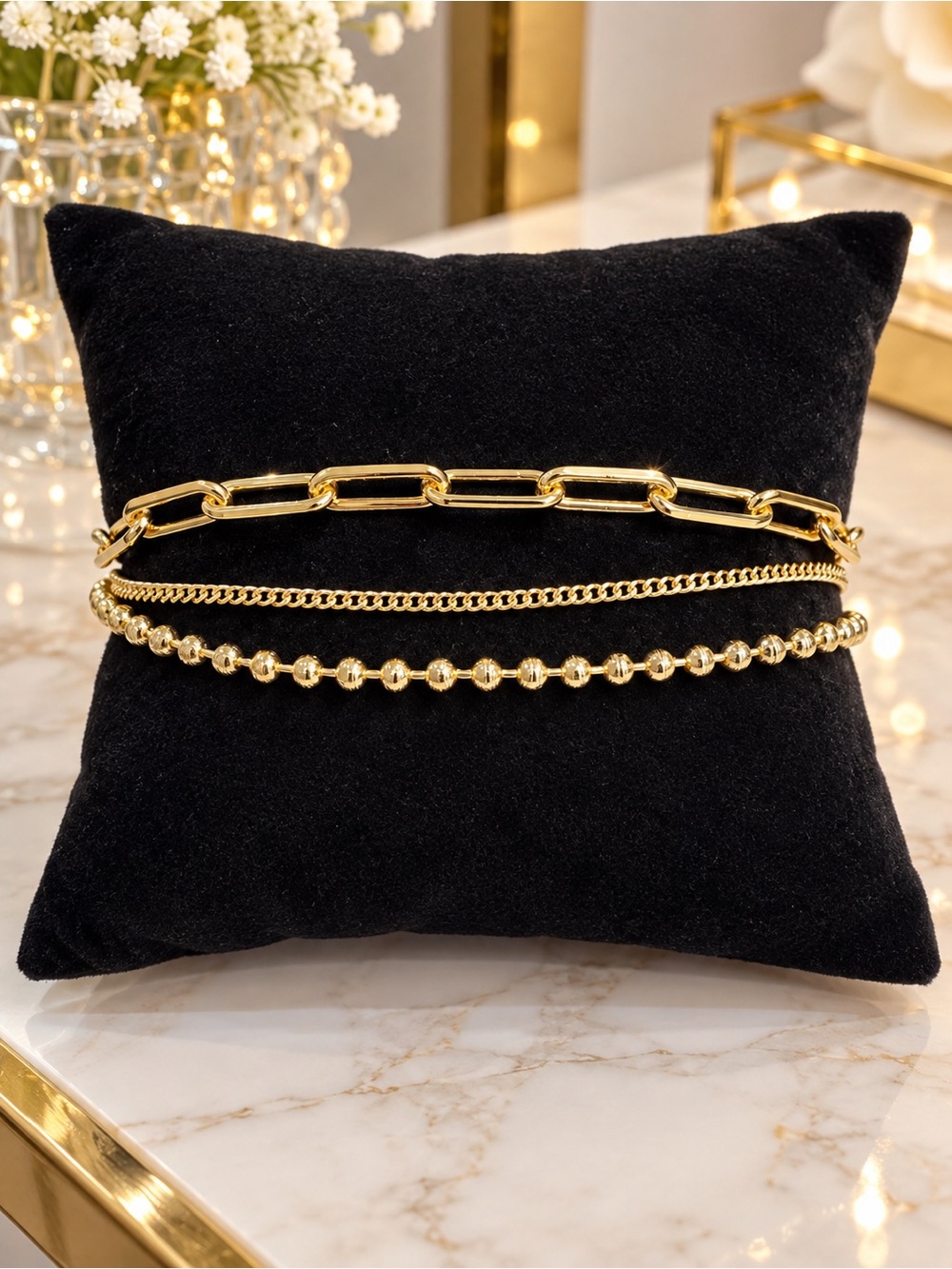 Three-Piece Gold Layering Bracelet Set for Women